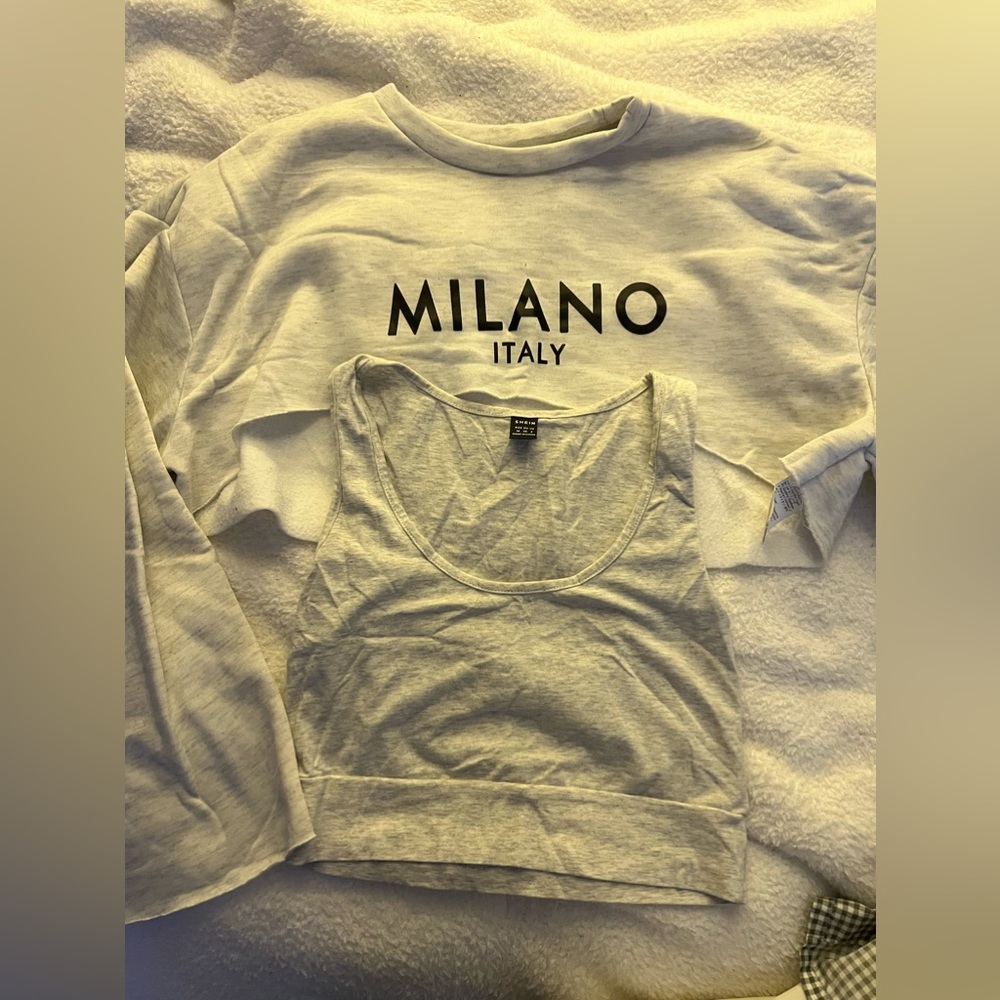 Cute half sweatshirt with tank top under